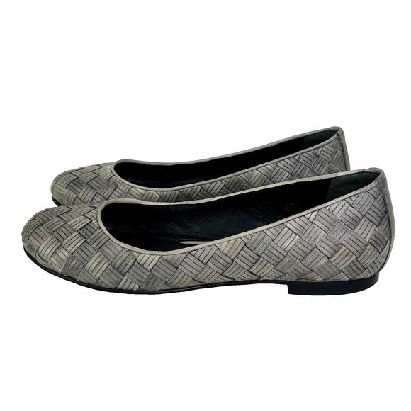 Cole Haan Woven Braided Gray Leather Ballet Flats Classic Slip On Shoes Womens 7 - Picture 1 of 13